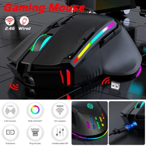 Funk Maus Gaming Kabellos Wireless Mouse Für PC Laptop RGB Schwarz Weiß USB - Bild 1 von 26
