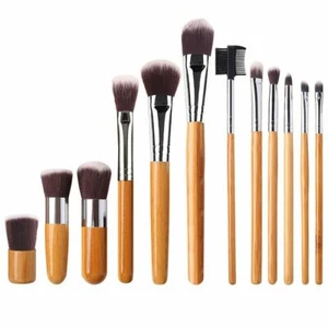 Professional Kabuki Makeup Brush Set w/ Bamboo Handles Cosmetic Brushes 12 Piece - Picture 1 of 9