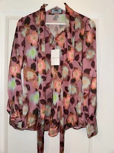 Hawes & Curtis pink&green floral blur satin pyssyblow Blouse - Picture 1 of 6