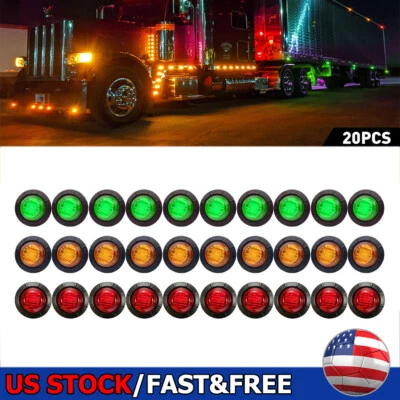 3/4" 12V Marker Lights LED Truck Trailer Round Side Bullet Light Amber Red Lamps - Image 1 of 4