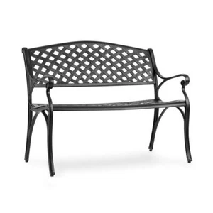 Banco de jardín terraza asiento 2 plazas banco de aparcamiento fundido aluminio negro - Imagen 1 de 8