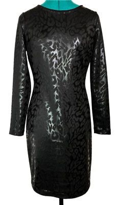 Vestido Belle Badgley Mischka para mujer 8 negro manga larga estampado de leopardo Foto 1 de 4