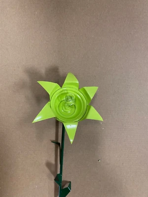 All steel Lime rose flower home garden stake yard art lawn 22" tall with jewel - Image 1 of 2