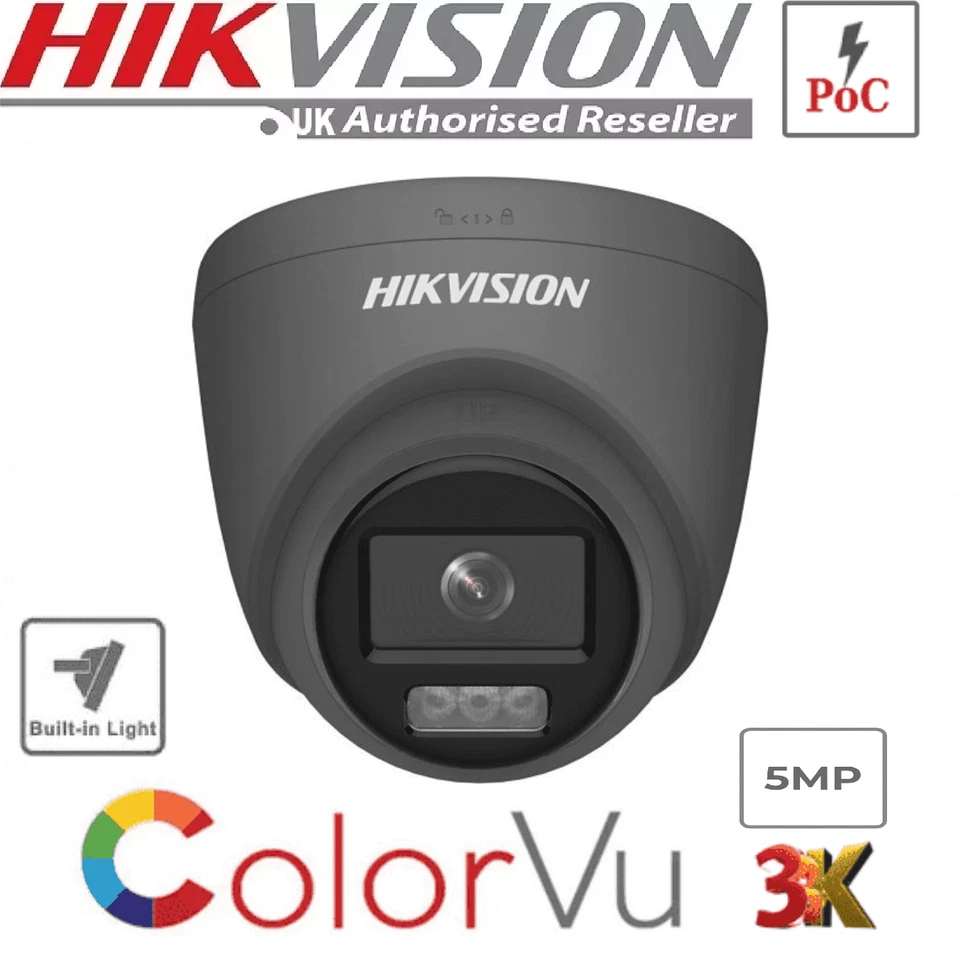 Hikvision 3K 5MP POC ColorVu fotocamera a cupola a torretta fissa DS-2CE72KF3T-E (2,8 mm grigio