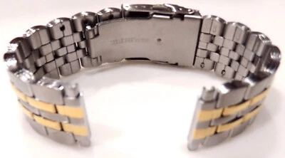 Pulseira de relógio masculina 2 tons aço inoxidável 16-22 mm segurança fecho com fivela tripla - Imagem 1 de 4
