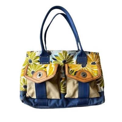 Franco Sarto яркий цветочный хлопок синий и желтый холст сумка богемное Summer сумка - Изображение 1 из 4