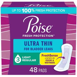 Poise Ultra Thin Incontinence Pads, 3 Drop Light Absorbency, Regular Length - Picture 1 of 6