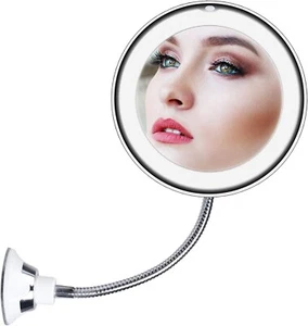 Flexible Cosmetic Mirror 10x Magnification Suction Mount - 7" LED - 360 Rotation - Picture 1 of 8