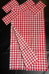 RED/WHITE CHECKED FRINGED TABLECLOTH 52"X56" + 4 MATCHING NAPKINS PICNIC - Picture 1 of 5