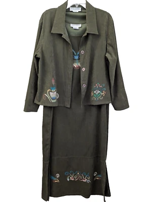 Maxi Vestido Chaqueta De Colección Jessica Howard Mujer 18 Western Verde Tribal Zen 2 Piezas Foto 1 de 4