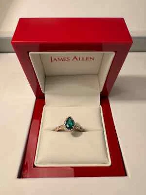 14K James Allen Rose Gold Pave Halo and Shank Diamond Engagement Pear Ring - Image 1 of 4