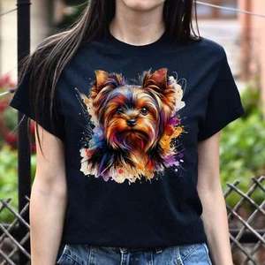 Yorkshire Terrier Color Splash Unisex T-Shirt Black Navy Dark Heather - Picture 1 of 11