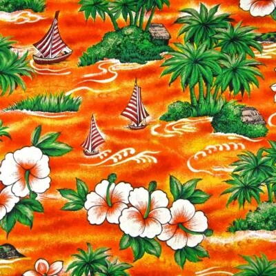 Estampado hawaiano vintage. Everglaze Minicare, Kokio & Kumu N'iu, naranja, por comprar Foto 1 de 4