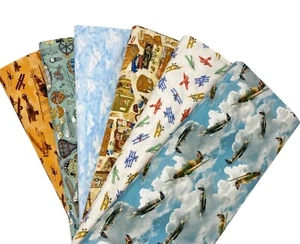 Aeroplane Plane Fabric Flying Pilot Aircraft Patchwork Quilting Cotton Material - Picture 1 of 22