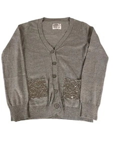 Justice Girls Holiday Sweater Cardigan Size 14, Gray/ Metallic, Button - Picture 1 of 8