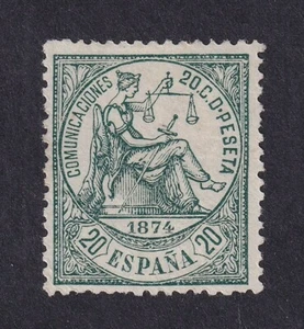 ESPAÑA 1874 Edifil 146 20 c.verde NUEVO.Sin Goma Color y cent. lujo Cat. 290€ - Imagen 1 de 2