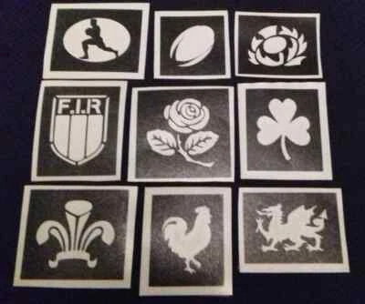 DAZZLE GLITTER TATTOOS 6 Nationen Rugby Thema Schablonen für Glitzer Tattoos England Frankreich Italien Irland