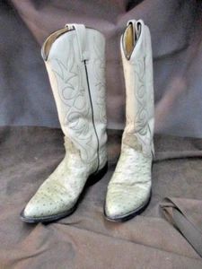cowboy boot ladies size 5 1/2C Acme cream color faux ostrich print #166036 - Picture 1 of 6