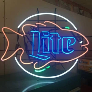 Handmade Miller Lite Big Fish Fishing Real Neon Sign Beer Bar Light Home Decor - Bild 1 von 1