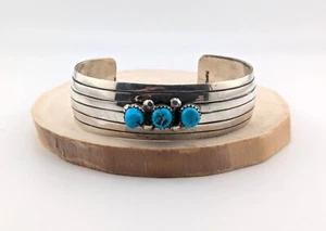 Navajo Kingman Turquoise Sterling Silver Cuff Bracelet Handmade Jewelry Sz 7** - Picture 1 of 9