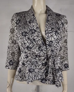 NWT Alex Evenings silver black floral print wrap blazer jacket Medium Petite - Picture 1 of 9