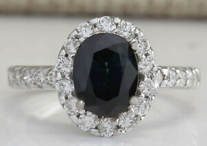 3.11 Carat Natural Sapphire 14K White Gold Diamond Ring