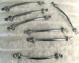 Lot 7 Vintage 1950's Silver Chrome Drawer Pull Handle 5" Screw Space 6.5" Long - Picture 1 of 7