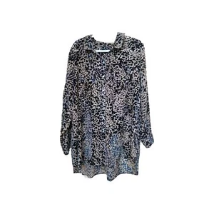 Intro Womens Sz 3x Black Velvet Animal Print Burn Out Long Sleeve Blouse Career - Picture 1 of 7