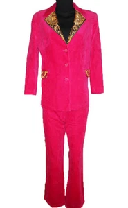 Womens Vtg Formal Tailored Baroque Pink Velvet Jacket Trousers Blazer Suit V3 - Picture 1 of 12