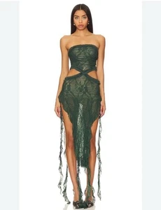 Jaded London Scrunch Lace Ruffle Dress Size 0 Olive Cut out Asymmetric New Aa19 - Picture 1 of 13