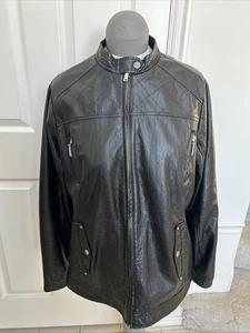 JouJou schwarze Kunstleder Moto Biker Bomber klassische Jacke durchgehender Reißverschluss gefüttert 1X - Bild 1 von 16