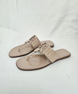 TORY BURCH GEORGIA SANDAL SOFT PATENT SHEEP - PATENT COLOR GOAN SAND SIZE 8 - Picture 1 of 4