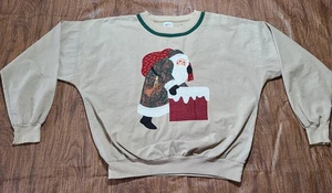 Camisa de algodón vintage años 80 Navidad manga Santa Dolman talla apliques medianos - Imagen 1 de 10