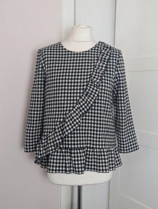 Sezane Jerry Vichy Noir Blanc Checked Ruffle Top Black Wool Blend Plaid SZ36 - Picture 1 of 7