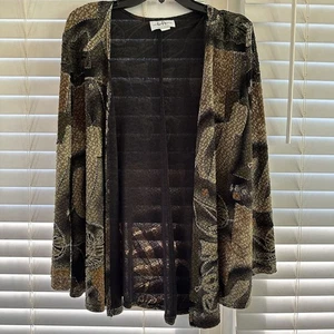 Vintage Strickjacke Gr.14 grün/gold Fadendetail geometrisch romantisch dunkelfee - Bild 1 von 6