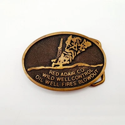 Red Adair Co Brass Belt Buckle, Wild Well Control Oil Well Fires Blowout Vtg Ran - Image 1 of 4