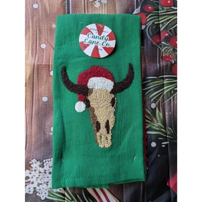 Набор из 2 рождественских кухонных полотенец Candy Cane Co. Cow зеленый и красный праздничный декор - Изображение 1 из 4