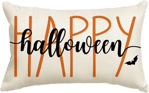 Happy Halloween Throw Pillow Cover, 12 X 20 Inch Bat Black Cushion Case Decorati - Picture 1 of 12