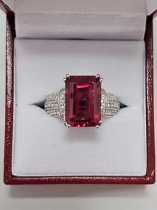 Lab Created Padparadscha Sapphire & Natural Zircon Halo /Women Ring /Size N - Picture 1 of 7