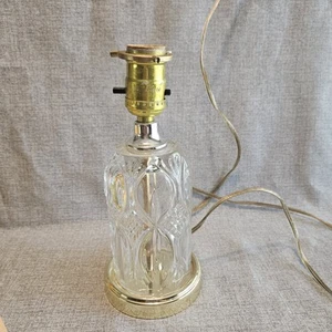 VTG Crystal Cut Glass Table Lamp Brass Base Small 10” Diamond Home Office Decor - Picture 1 of 9