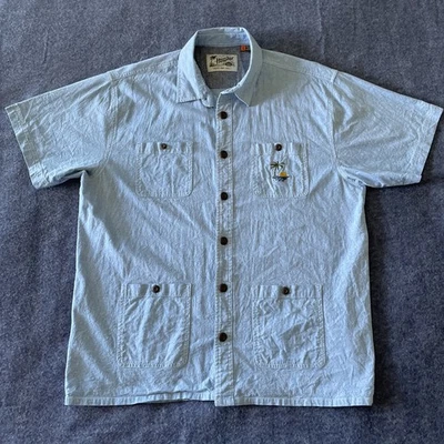 Howler Brothers Shirt Mens Large Guayabera Indigo Blue Chore Embroidered Stretch - Image 1 of 4