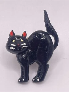 Vintage Black Kitty Scaredy Cat bemalte Metall Anstecknadel - Bild 1 von 4
