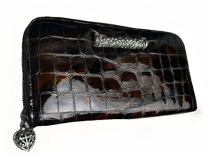 BRIGHTON Brown Cher Croc Patent Leather Clutch Organizer Wallet 8 x 4 ZIP AROUND - Picture 1 of 13