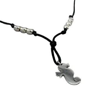Collana uomo donna cavalluccio marino in argento 925 e cordoncino laccio cerato. - Foto 1 di 11