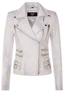 Ladies Leather Biker Jacket White Real Lamb Nappa Vintage Gothic Buckle Jacket - Picture 1 of 5