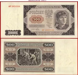 POLAND 500 ZLOTYCH 1 7 1948 P 140 XF/AUNC free shipping from 100$ - Picture 1 of 6