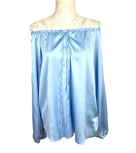 Primark Blue Satin Off The Shoulder Blouse Women's UK Size 14 - Picture 1 of 5