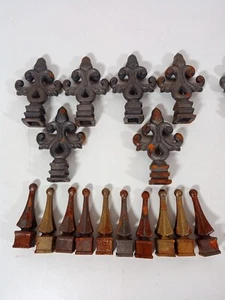 Lot of Vintage Rustic Cast Iron Fleur De Lis Acorn Point Spindle Spike Finials - Picture 1 of 4