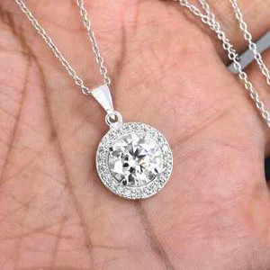 4.50Ct Certified Treated White Round Cut Diamond Solitaire Pendant in 925 Silver - Picture 1 of 7