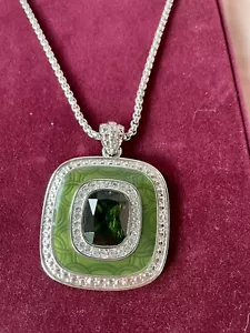  Camrose & Kross Jacqueline Kennedy Pendant Necklace Emerald w/ Green Enamel - Picture 1 of 6